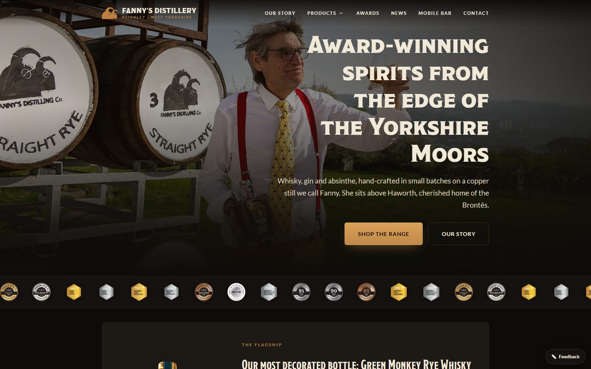 The Fanny's Distillery website homepage